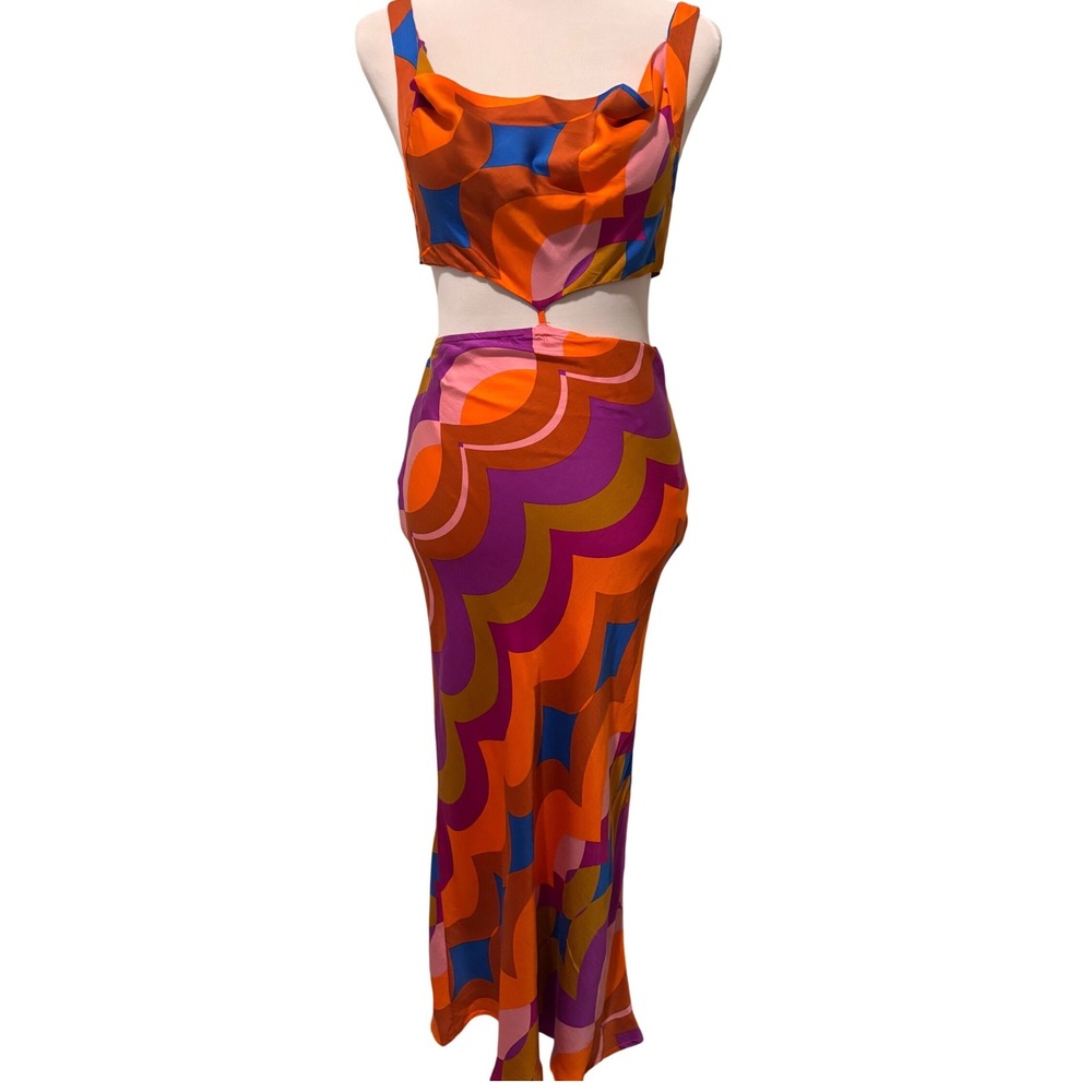 Olivaceous Maxi Dress Womens Small Orange Psychedelic Cutout 70s Retro Boho NEW